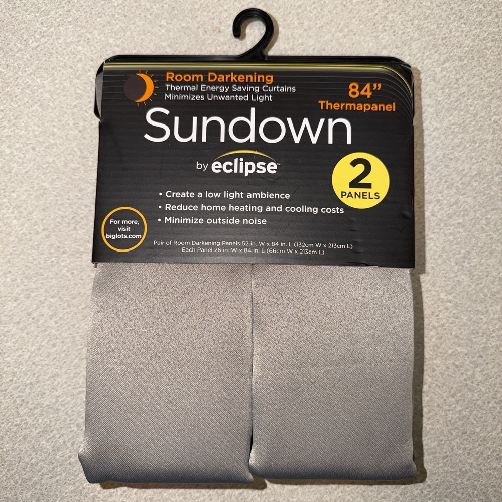 Sundown By Eclipse Room Darkening Rod Pocket Panel Pair Gray Curtains 26" x 84"